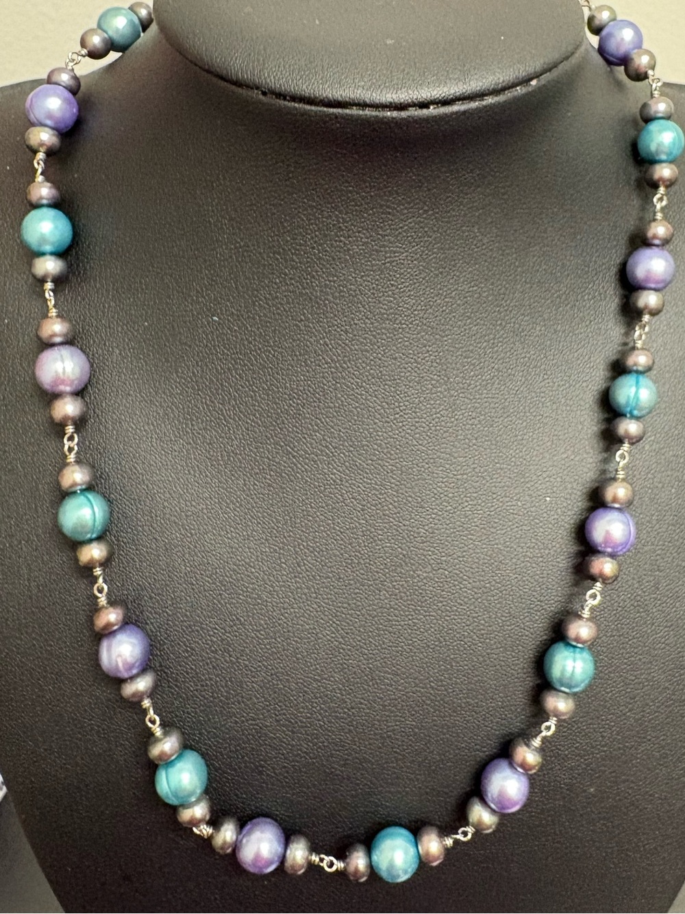 Honora 925 silver, teal and purple freshwater pearl necklace. 18 inches